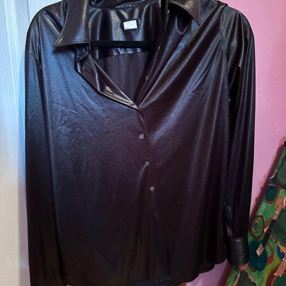 Shiny Black Button-Up Shirt